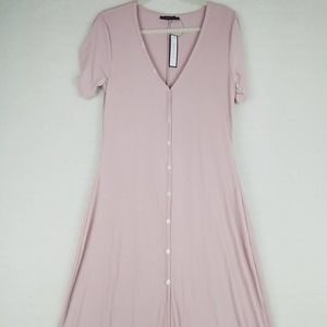 Soncy Ribbed Button Front Maxi Dress Size 2 (18-20) in Pink